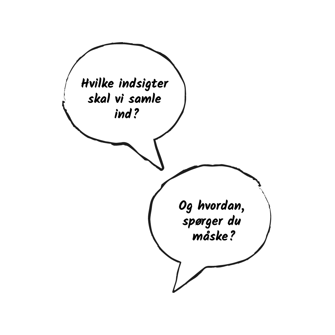 Illustration der fremhæver vigtigheden af at indsamle indsigter internt og eksternt for at udvikle en stærk strategi baseret på reel viden og engagere medarbejdere i organisationsudvikling